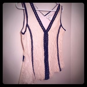 LAURA Flowers Lace Black & creamWhite tank top XL